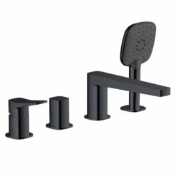 RAK Ceramics Petit Square 4 Hole Deck Mounted Bath Shower Mixer - Matt Black - RAKPES3013B