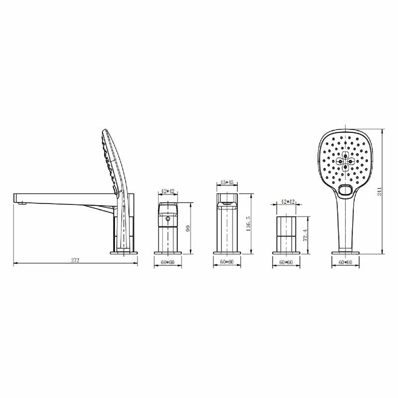 RAK Ceramics Petit Square 4 Hole Deck Mounted Bath Shower Mixer - Brushed Gold - RAKPES3013G 4 RAK Ceramics Petit Square 4 Hole Deck Mounted Bath Shower Mixer - Brushed Gold - RAKPES3013G - Image 2