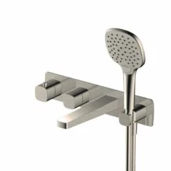 RAK Ceramics Petit Square Wall Mounted Thermostatic Bath Shower Mixer 2 Outlets - Brushed Nickel - RAKPES3306N