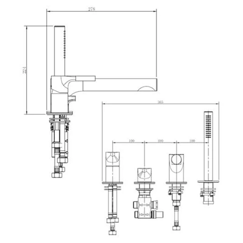 RAK Ceramics Sorrento 4 Hole Deck Mounted Bath/Shower Mixer - Brushed Nickel - RAKSOR3013N 4 RAK Ceramics Sorrento 4 Hole Deck Mounted Bath/Shower Mixer - Brushed Nickel - RAKSOR3013N - Image 2