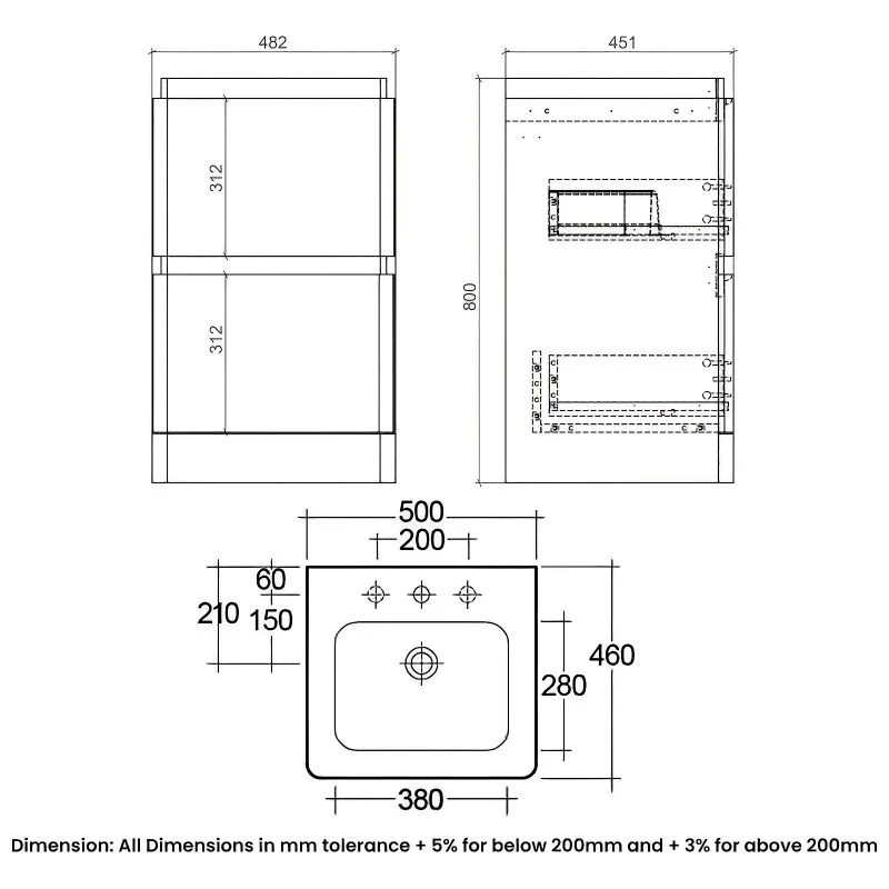 RAK Ceramics Resort Floor Standing 500mm Basin Unit - White - RAKRSTFSU50600 4 RAK Ceramics Resort Floor Standing 500mm Basin Unit - White - RAKRSTFSU50600 - Image 2