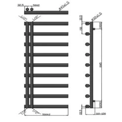 Towelrads Mayfair Straight Heated Towel Rail - Anthracite - 1245x500mm - 120875 -Bliss Bath Shop t o towelrads 120875 dimensions