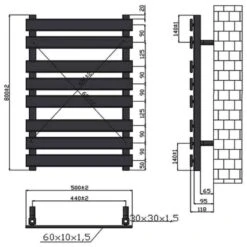 Towelrads Perlo Flat Panel Heated Towel Rail - White - 800x500mm - 120913 -Bliss Bath Shop t o towelrads 120913 dimensions
