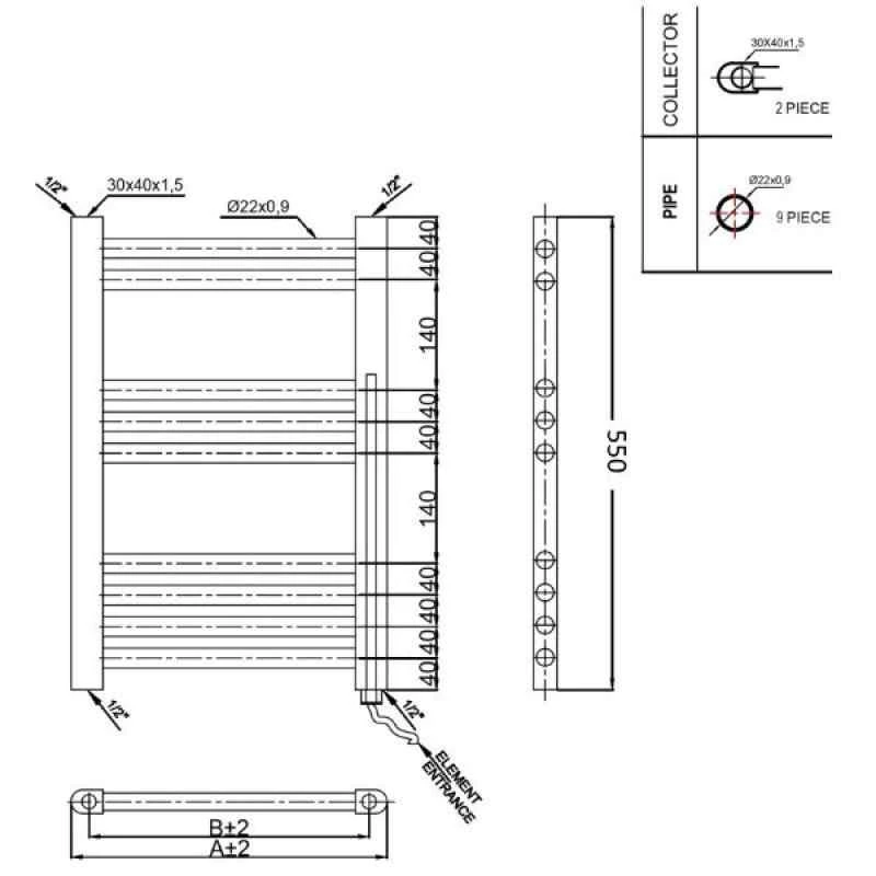 Towelrads McCarthy 43 Degree Regulated Heated Towel Rail 550x500mm - Chrome - 121019 5 Towelrads McCarthy 43 Degree Regulated Heated Towel Rail 550x500mm - Chrome - 121019 - Image 3