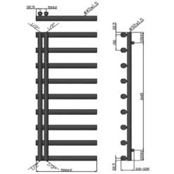 Towelrads Mayfair Heated Towel Rail 1245mm X 500mm - Chrome - 127004 -Bliss Bath Shop t o towelrads 127004 dimensions