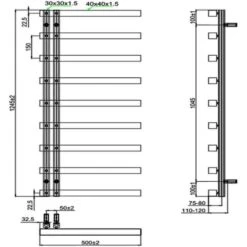 Towelrads Soho Heated Towel Rail 1245mm X 500mm - Chrome - 127006 -Bliss Bath Shop t o towelrads 127006 dimensions