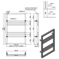 Towelrads Boxford Heated Towel Rail 800x500mm - Chrome - 128025 7 Towelrads Boxford Heated Towel Rail 800x500mm - Chrome - 128025 -Bliss Bath Shop t o towelrads 128025 dimensions