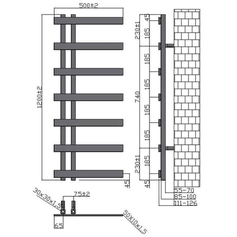 Towelrads Horton Heated Towel Rail 1200x500mm - Chrome - 128028 4 Towelrads Horton Heated Towel Rail 1200x500mm - Chrome - 128028 - Image 2