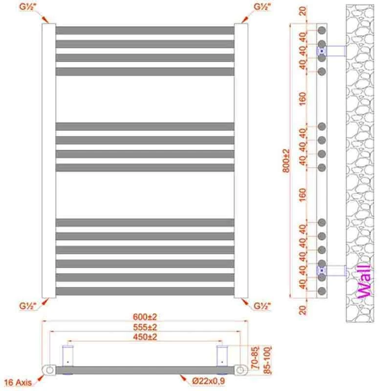 Towelrads Independent Straight Heated Towel Rail 800x600mm - White - 130013 4 Towelrads Independent Straight Heated Towel Rail 800x600mm - White - 130013 - Image 2