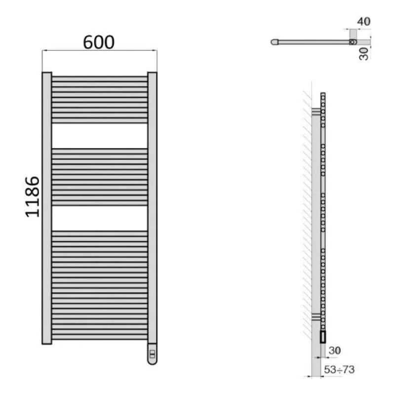 Towelrads Richmond Thermostatic Electric Heated Towel Rail 1186x600mm - Chrome - 136009 5 Towelrads Richmond Thermostatic Electric Heated Towel Rail 1186x600mm - Chrome - 136009 - Image 3