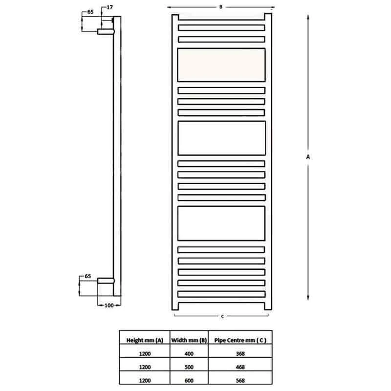 Towelrads Eversley Straight Heated Towel Rail 1200x400mm - Polished Stainless Steel - 136028 5 Towelrads Eversley Straight Heated Towel Rail 1200x400mm - Polished Stainless Steel - 136028 - Image 3