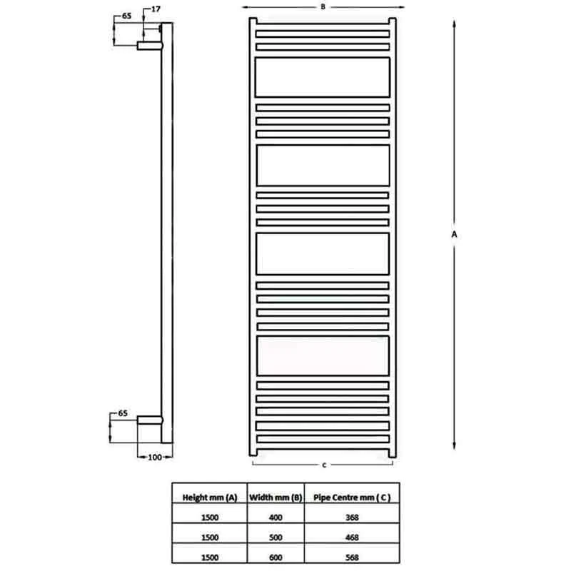 Towelrads Eversley Straight Heated Towel Rail 1500x400mm - Polished Stainless Steel - 136029 5 Towelrads Eversley Straight Heated Towel Rail 1500x400mm - Polished Stainless Steel - 136029 - Image 3