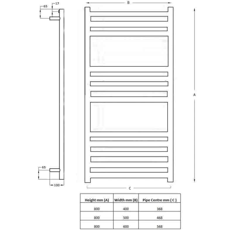 Towelrads Eversley Straight Heated Towel Rail 800x600mm - Polished Stainless Steel - 136034 5 Towelrads Eversley Straight Heated Towel Rail 800x600mm - Polished Stainless Steel - 136034 - Image 3