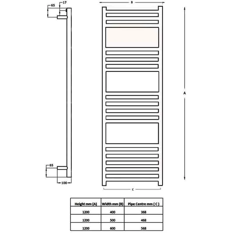 Towelrads Eversley Straight Heated Towel Rail 1200x600mm - Polished Stainless Steel - 136036 5 Towelrads Eversley Straight Heated Towel Rail 1200x600mm - Polished Stainless Steel - 136036 - Image 3
