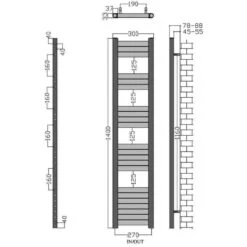 Towelrads Eton Straight Heated Towel Rail - Brushed Aluminium - 1400x300mm - 136053 9 Towelrads Eton Straight Heated Towel Rail - Brushed Aluminium - 1400x300mm - 136053 -Bliss Bath Shop t o towelrads 136053 dimensions