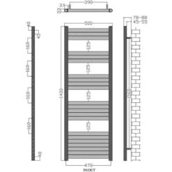 Towelrads Eton Straight Heated Towel Rail - Brushed Aluminium - 1400x500mm - 136059 7 Towelrads Eton Straight Heated Towel Rail - Brushed Aluminium - 1400x500mm - 136059 -Bliss Bath Shop t o towelrads 136059 dimensions