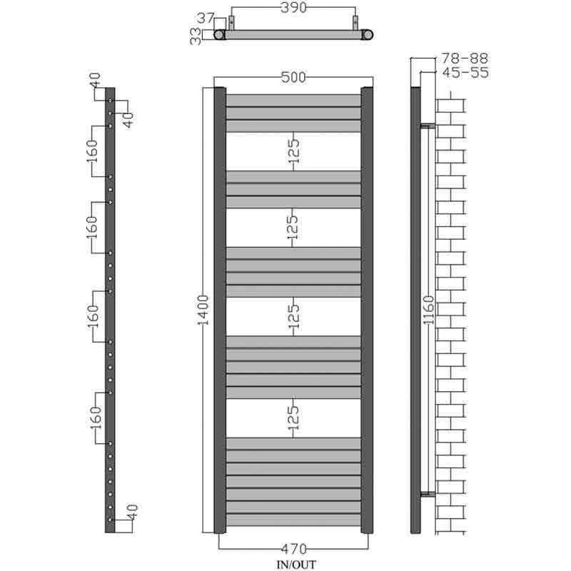 Towelrads Eton Straight Heated Towel Rail - Brushed Aluminium - 1400x500mm - 136059 5 Towelrads Eton Straight Heated Towel Rail - Brushed Aluminium - 1400x500mm - 136059 - Image 3