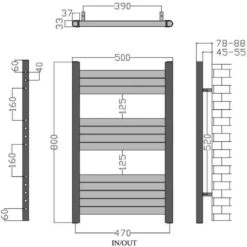 Towelrads Eton Straight Heated Towel Rail - Anthracite - 800x500mm - 136066 -Bliss Bath Shop t o towelrads 136066 dimensions