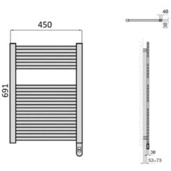 Towelrads Richmond Non Thermostatic Heated Towel Rail 691 X 450mm - White - 136074 -Bliss Bath Shop t o towelrads 136074 dimensions