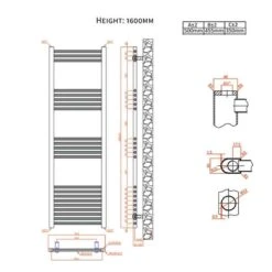 Towelrads Hamilton Straight Heated Towel Rail 1600x500mm - Chrome - 180008 7 Towelrads Hamilton Straight Heated Towel Rail 1600x500mm - Chrome - 180008 -Bliss Bath Shop t o towelrads 180008 dimensions