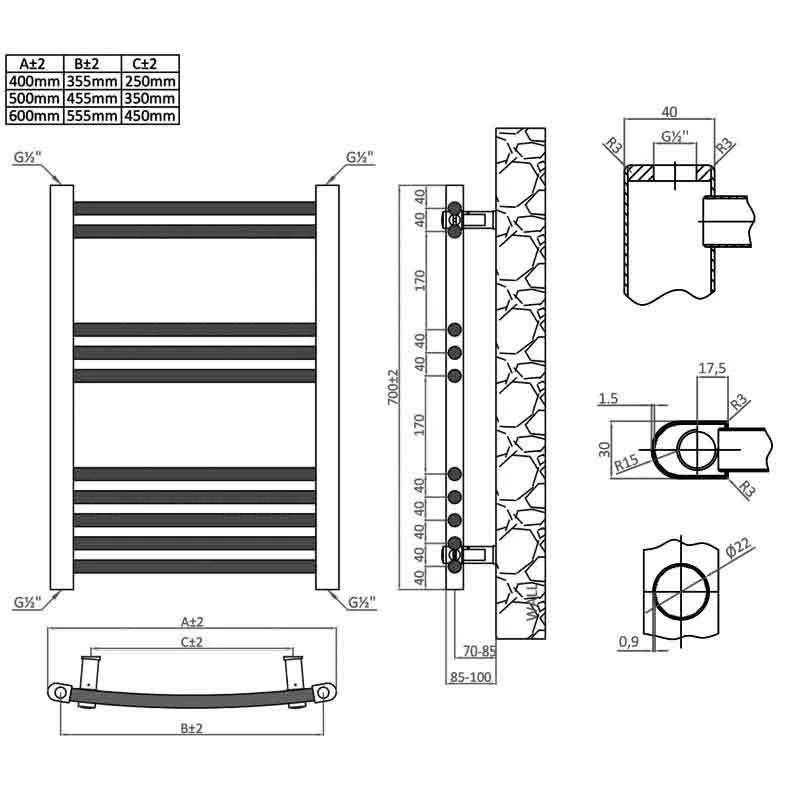 Towelrads Hamilton Curved Heated Towel Rail 700x400mm - Chrome - 180010 4 Towelrads Hamilton Curved Heated Towel Rail 700x400mm - Chrome - 180010 - Image 2