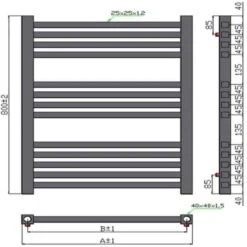 Towelrads Square Tube Straight Heated Towel Rail 800x450mm - Chrome - 210000 -Bliss Bath Shop t o towelrads 210000 dimensions