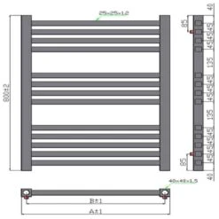 Towelrads Square Tube Straight Heated Towel Rail 800x600mm - Chrome - 210001 7 Towelrads Square Tube Straight Heated Towel Rail 800x600mm - Chrome - 210001 -Bliss Bath Shop t o towelrads 210001 dimensions