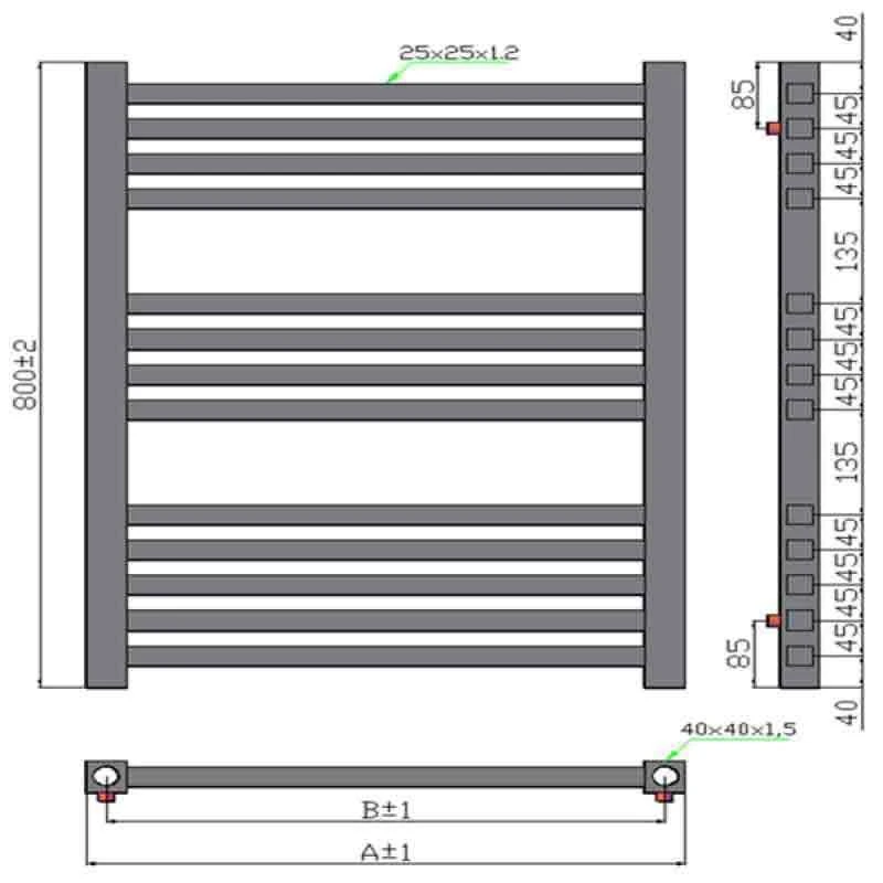 Towelrads Square Tube Straight Heated Towel Rail 800x600mm - Chrome - 210001 5 Towelrads Square Tube Straight Heated Towel Rail 800x600mm - Chrome - 210001 - Image 3