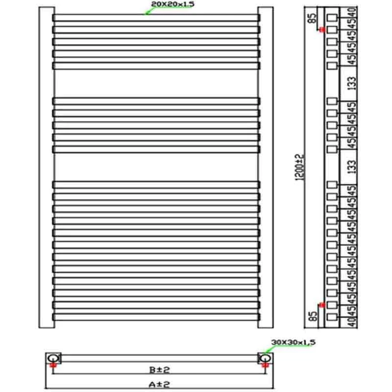 Towelrads Square Tube Straight Heated Towel Rail 1200x450mm - Chrome - 210002 5 Towelrads Square Tube Straight Heated Towel Rail 1200x450mm - Chrome - 210002 - Image 3