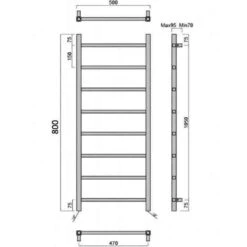 Towelrads Diva Straight Heated Towel Rail 800x500mm - Polished Stainless Steel - 230006 -Bliss Bath Shop t o towelrads 230006 dimensions