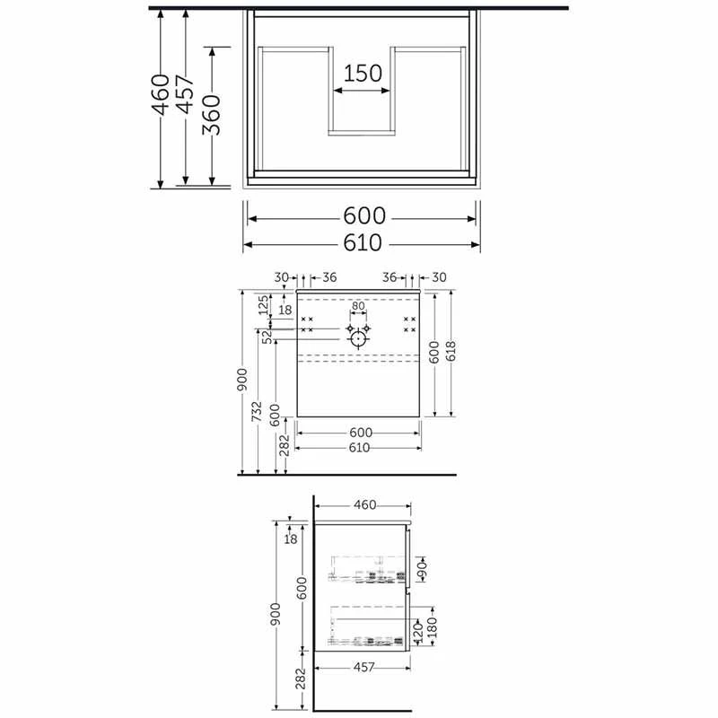 RAK Ceramics Joy Uno Wall Hung Vanity Unit 60cm - Urban Grey - UNOWH060UGY 4 RAK Ceramics Joy Uno Wall Hung Vanity Unit 60cm - Urban Grey - UNOWH060UGY - Image 2