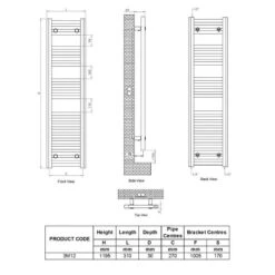 Ultraheat Chelmsford Straight Towel Radiator 1195x310mm - Chrome - 3M12C 9 Ultraheat Chelmsford Straight Towel Radiator 1195x310mm - Chrome - 3M12C -Bliss Bath Shop ultraheat 3m12c 3