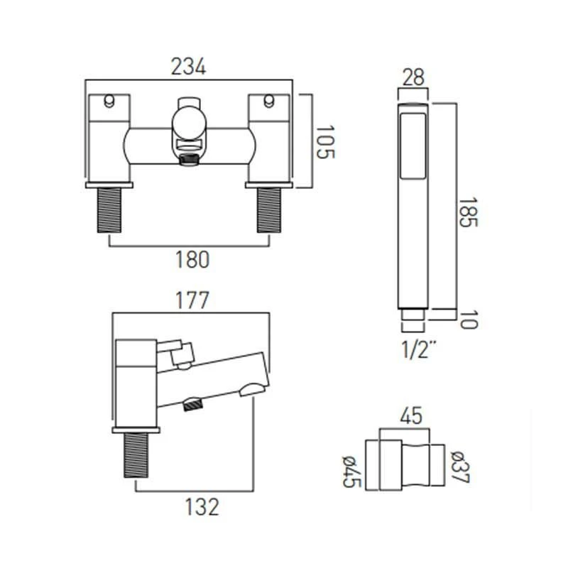 Vado Zoo 2 Hole Bath Shower Mixer Deck Mounted With Shower Kit - Chrome - ZOO-130+K-C/P 4 Vado Zoo 2 Hole Bath Shower Mixer Deck Mounted With Shower Kit - Chrome - ZOO-130+K-C/P - Image 2